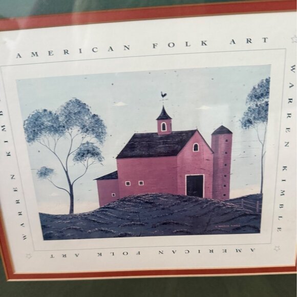 Folk Art Framed Print By Warren Kimble Red Farm Barn Country Core Wall Hanging - Picture 2 of 10